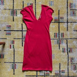 V Cotton Slip Dress in Carmine Res